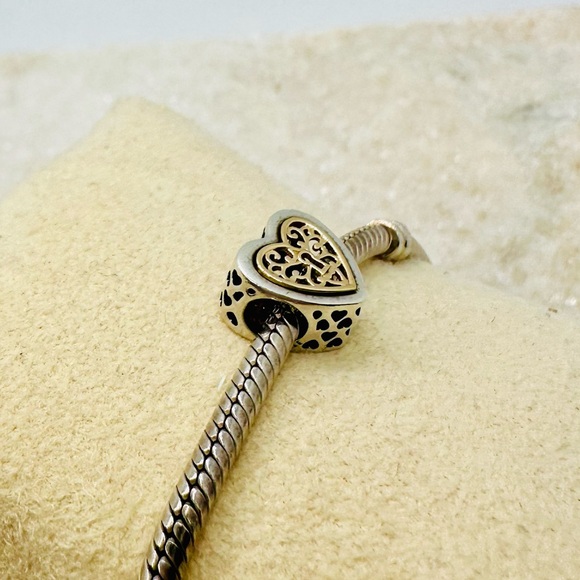 EUC Pandora 791740 Sterling Silver & 14k Yellow Gold Locked Hearts Heart Charm - Picture 5 of 15